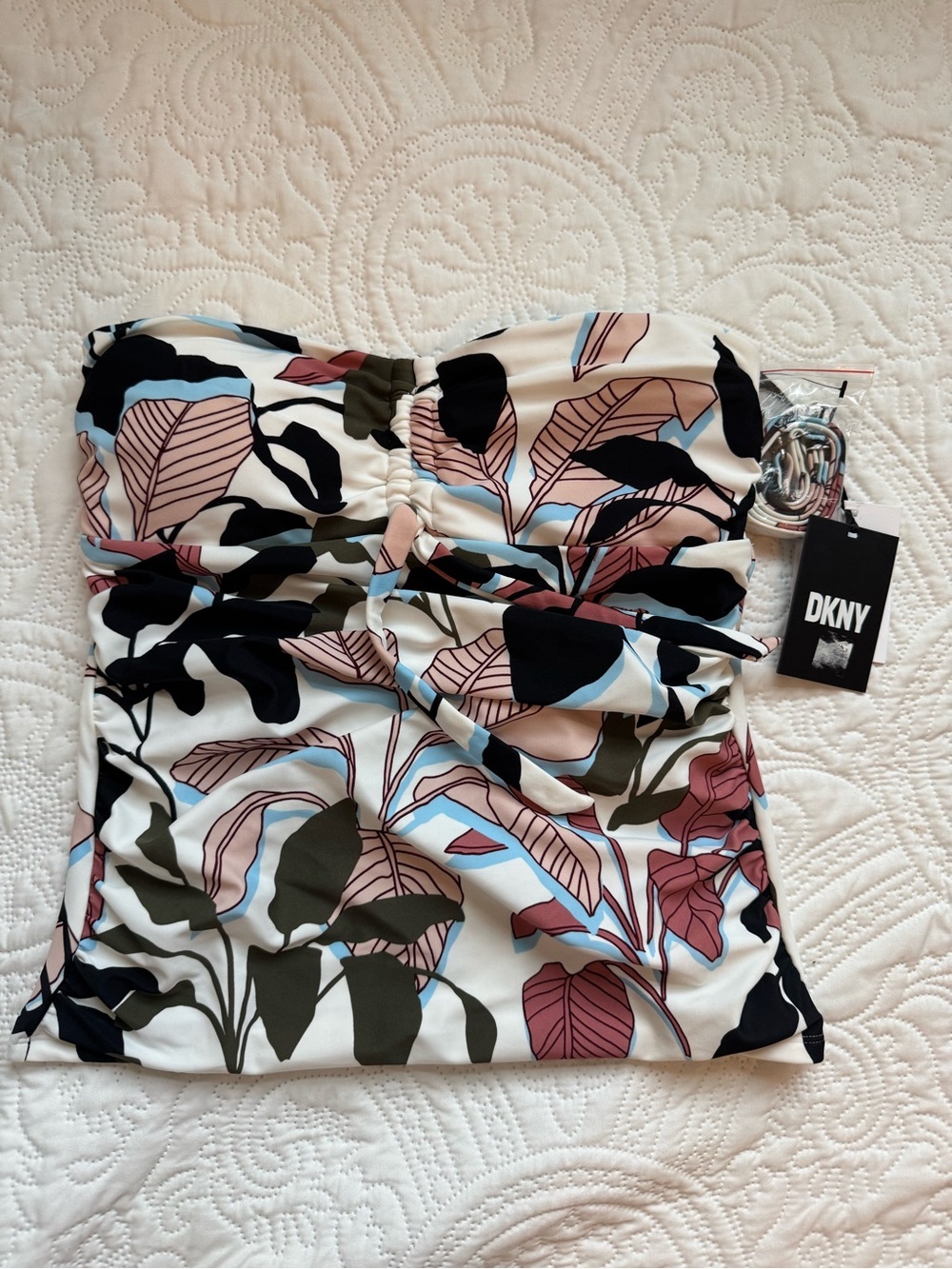NWT DKNY Tropical Leaf Strapless Tankini Swim Top
